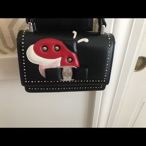 Salvatore Ferragamo micro black leather shoulder bag w leather appliqués